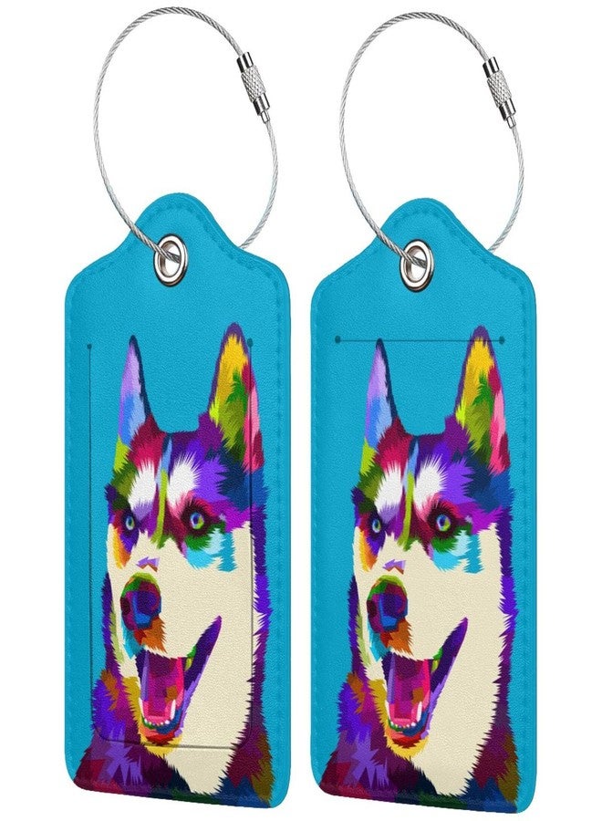 PutDiDi Luggage Tag Husky Leather Suitcase Tags Identifiers Privacy Cover Address Card Id Label with Stainless Steel Loop for Travel Bag Baggage Labels for Women Men Travel Essentials 2 Pcs - Image 1